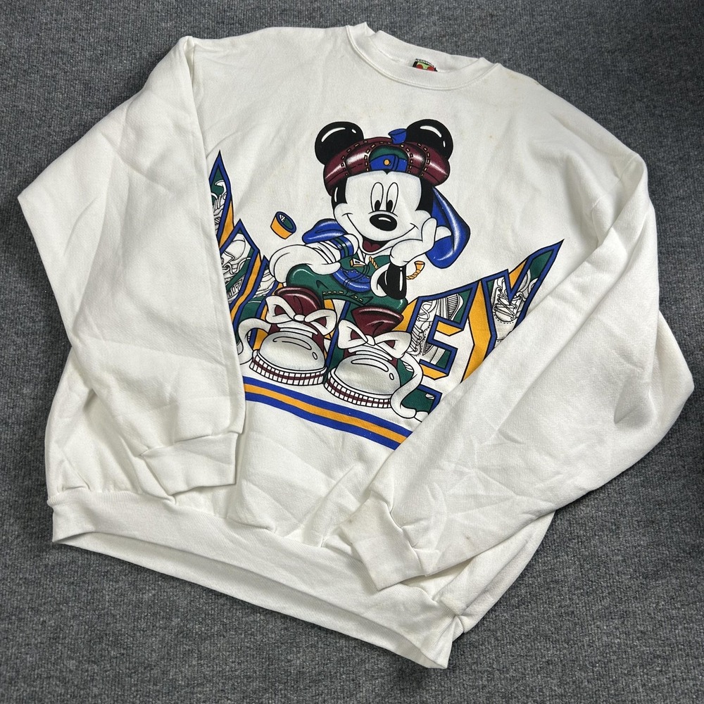 Vintage Mickey Unlimited Mickey Mouse Sweatshirt Mens XL White Hockey USA 90s